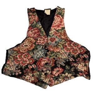 Vintage Sycamore Floral Tapestry Vest Large Made in USA Button Front 787-285